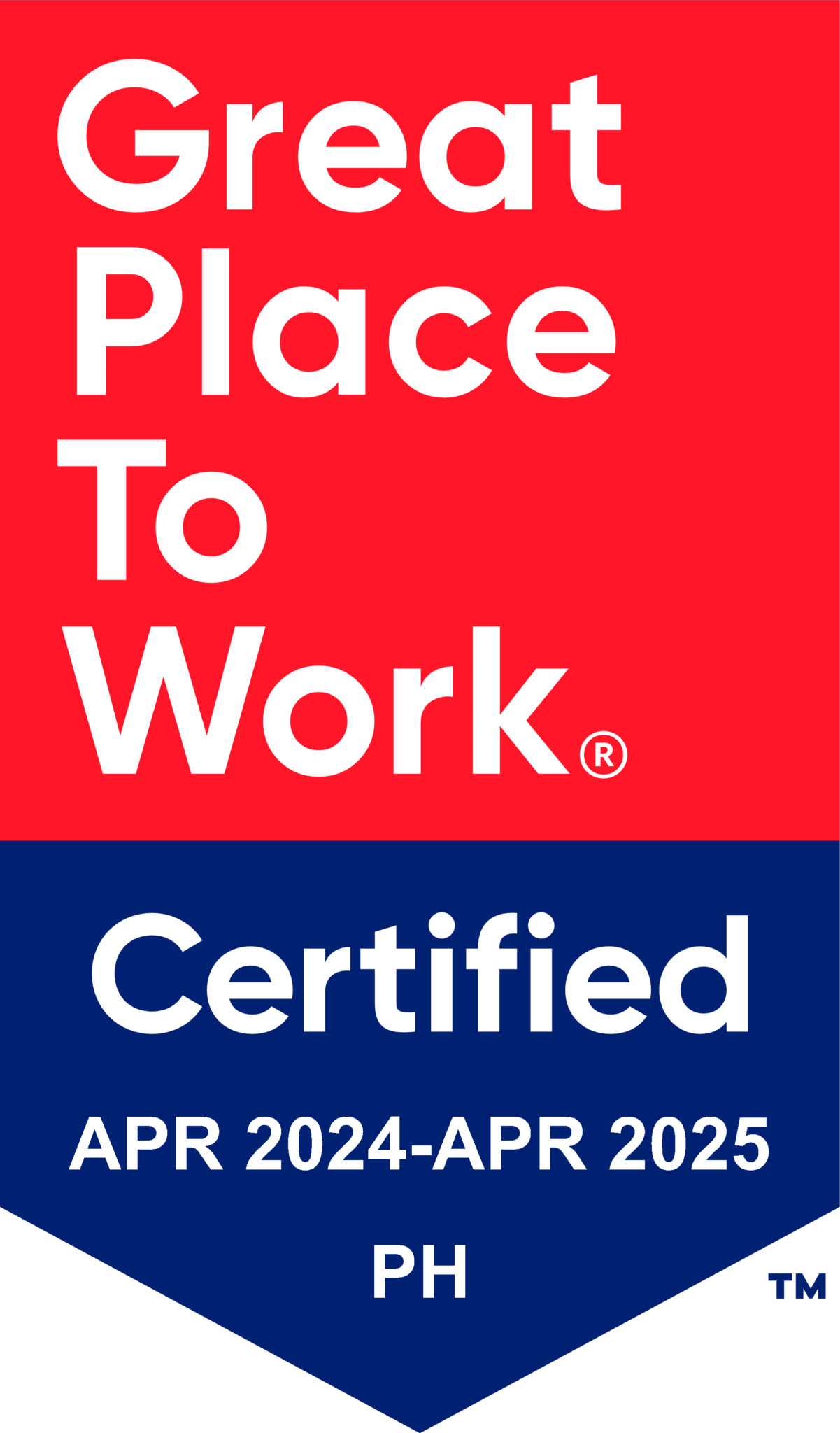 Great Place to Work certification badge, April 2024–April 2025